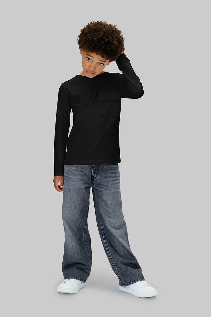 Detská bavlnená košeľa s dlhým rukávom Calvin Klein Jeans IB0IB02587.9BYA čierna