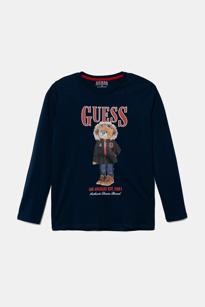 Guess longsleeve bawełniany dziecięcy nadruk granatowy L5BI09.I3Z14.9BYA