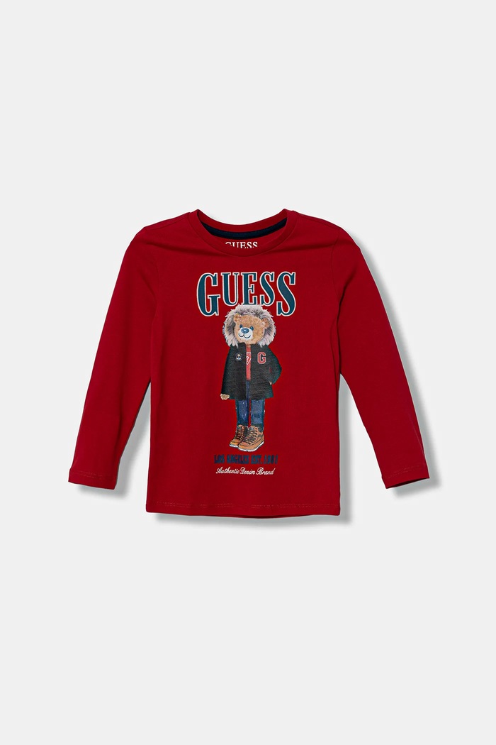 Guess longsleeve din bumbac pentru copii print rosu N5BI04.I3Z14.9BYA