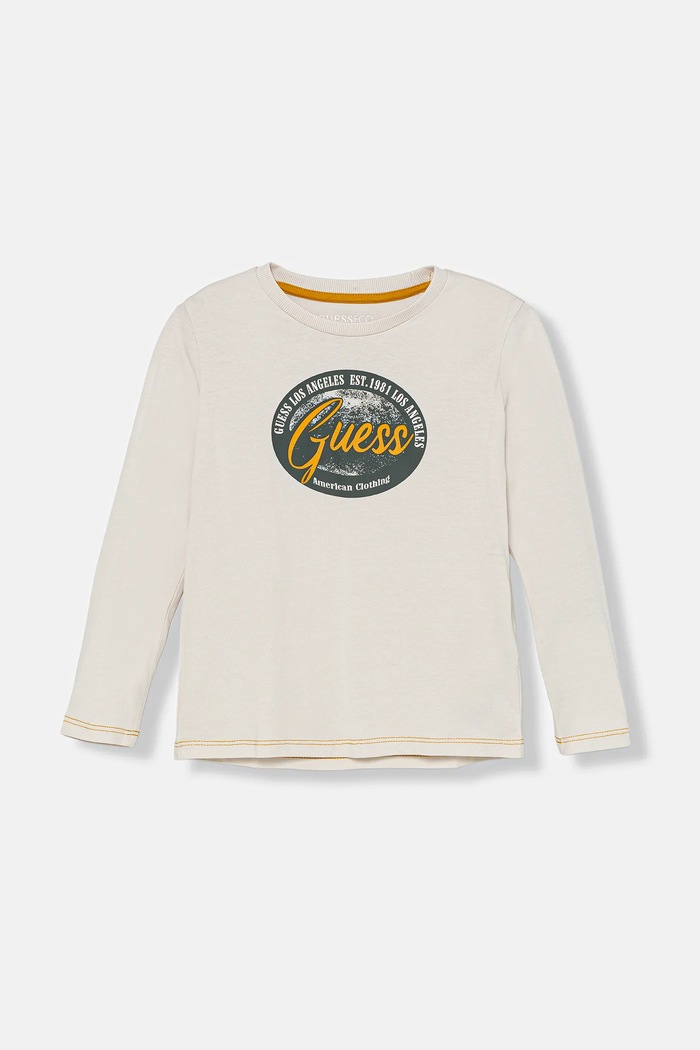 Guess longsleeve bawełniany dziecięcy nadruk beżowy N5BI11.I3Z14.9BYA