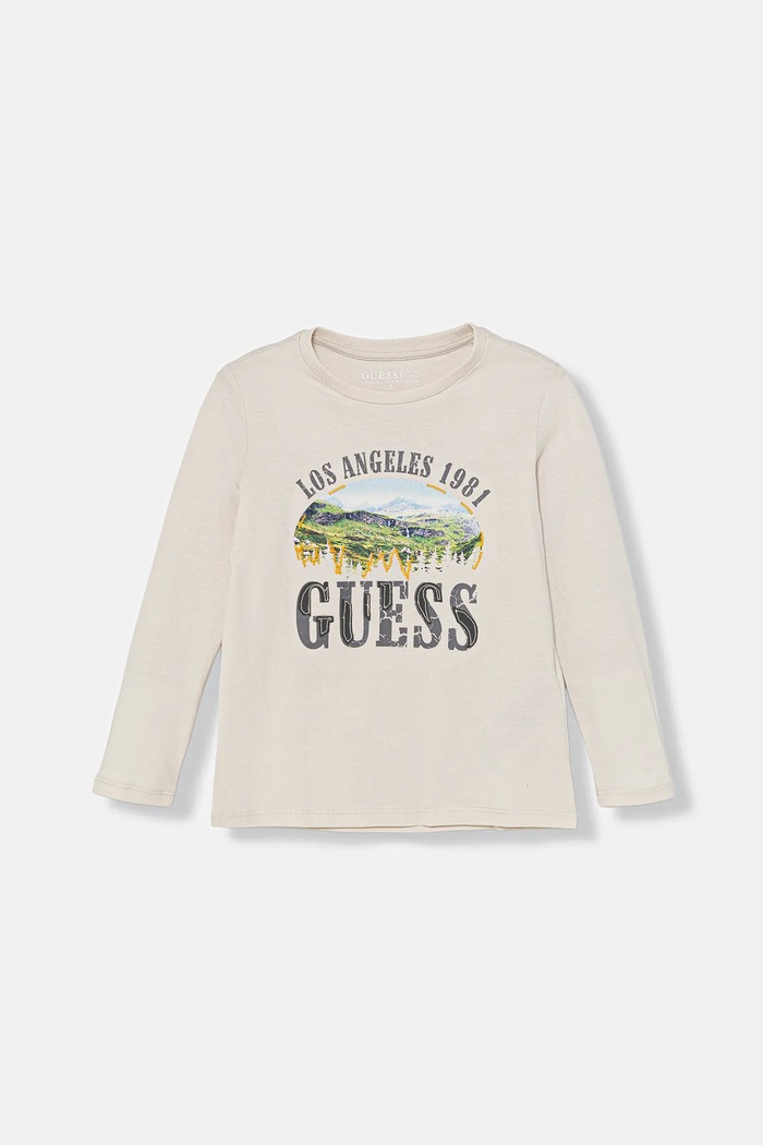 Guess longsleeve din bumbac pentru copii imprimeu bej N5BI13.I3Z14.9BYA
