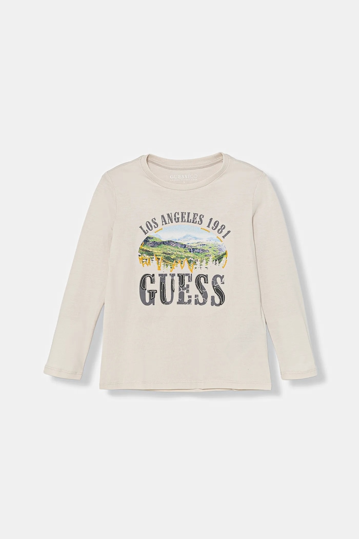 Guess longsleeve din bumbac pentru copii imprimeu bej N5BI13.I3Z14.9BYA