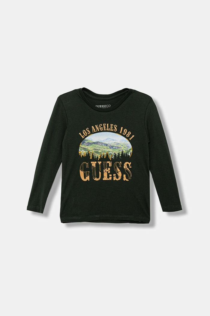 Guess longsleeve bawełniany dziecięcy nadruk zielony N5BI13.I3Z14.9BYA
