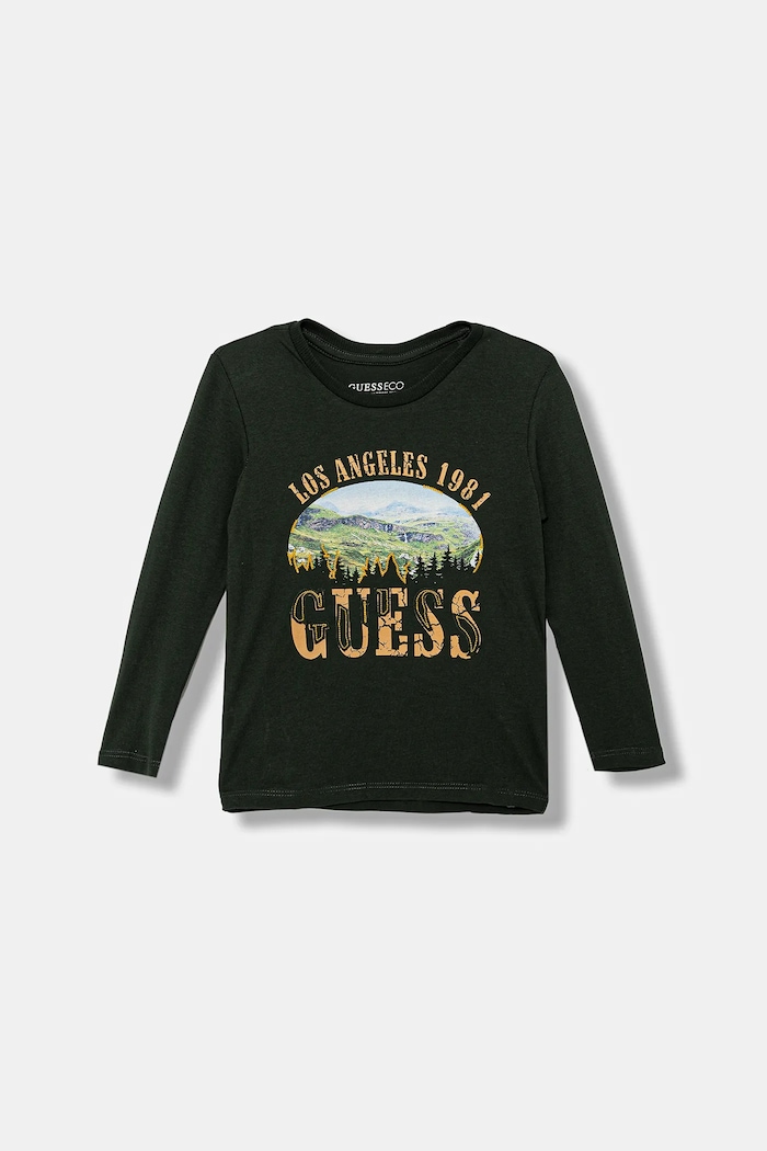 Guess longsleeve bawełniany dziecięcy nadruk zielony N5BI13.I3Z14.9BYA