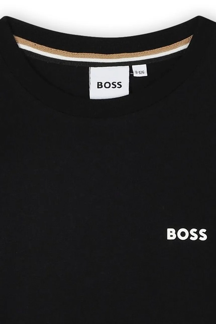 Chlapec Detská bavlnená košeľa s dlhým rukávom BOSS J52364.102.108 čierna