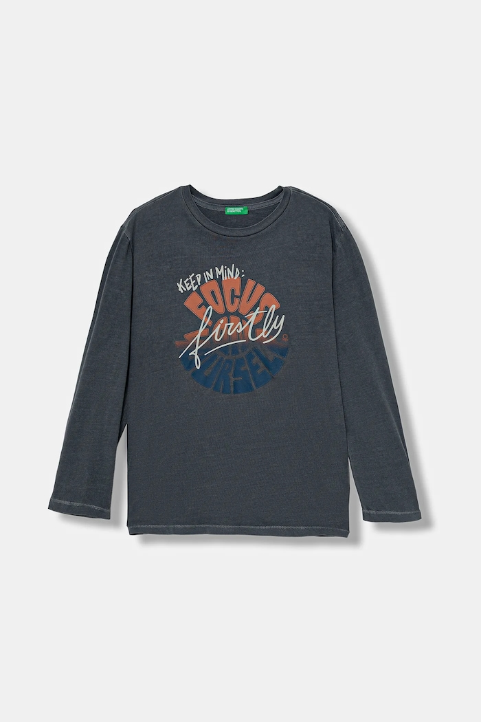 United Colors of Benetton longsleeve bawełniany dziecięcy nadruk czarny 3PCMC10QL.G.seasonal