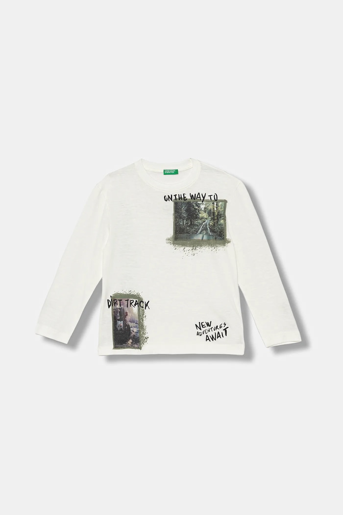 United Colors of Benetton longsleeve bawełniany dziecięcy nadruk biały 3TAMC10PV.G.seasonal