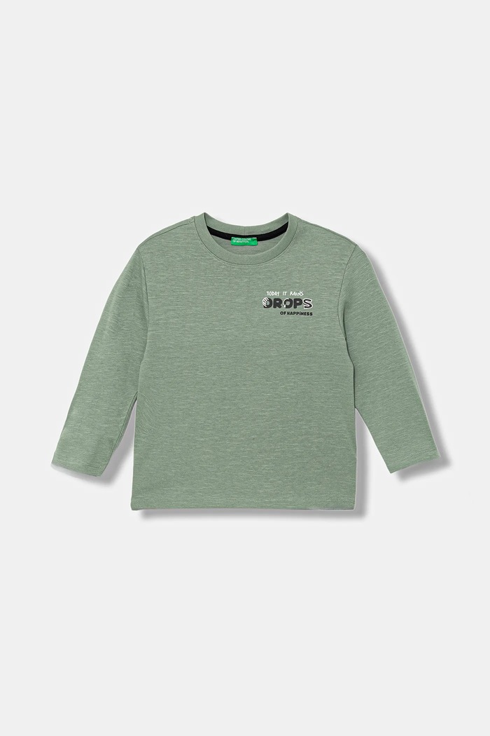 United Colors of Benetton longsleeve bawełniany dziecięcy nadruk zielony 3TAMG10KM.P.seasonal