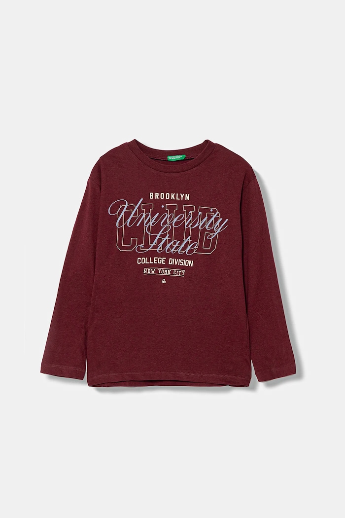 United Colors of Benetton longsleeve bawełniany dziecięcy nadruk bordowy 35RYC10QQ.G.seasonal