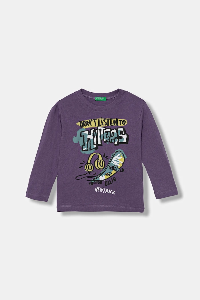 United Colors of Benetton longsleeve din bumbac pentru copii print violet 35RYG10K4.P.seasonal