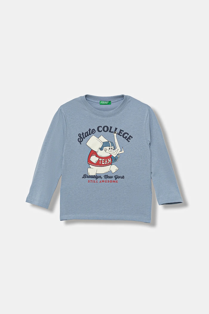 United Colors of Benetton longsleeve bawełniany dziecięcy nadruk niebieski 35RYG10K4.P.seasonal
