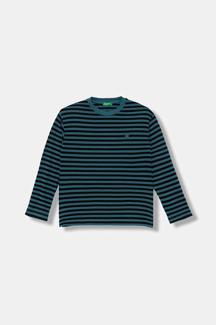 United Colors of Benetton longsleeve din bumbac pentru copii cu modele turcoaz 3FNLC10QB.G.seasonal
