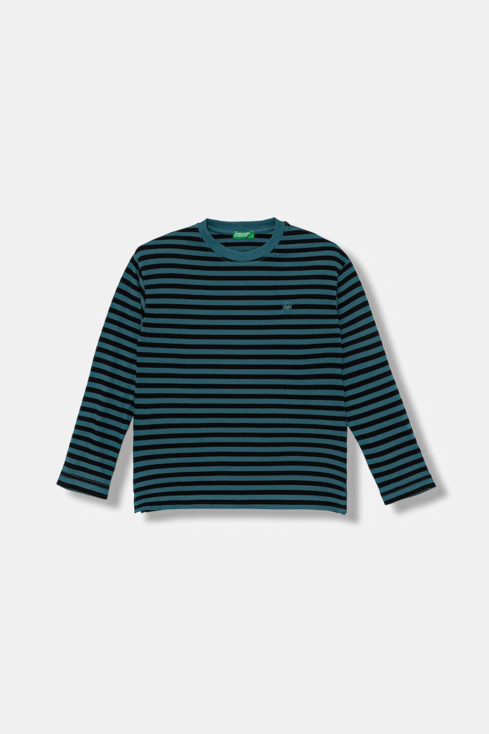 United Colors of Benetton longsleeve din bumbac pentru copii cu modele turcoaz 3FNLC10QB.G.seasonal
