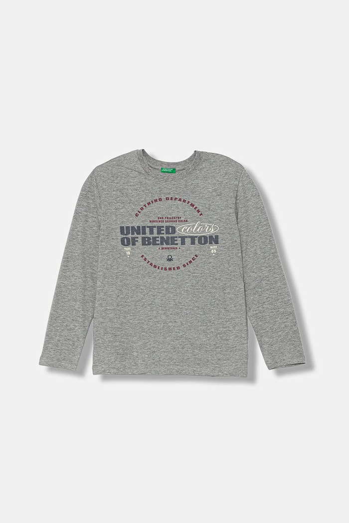 United Colors of Benetton longsleeve bawełniany dziecięcy nadruk szary 3I1XC10Q3.G.seasonal
