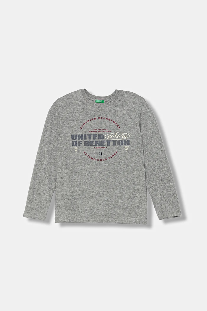 United Colors of Benetton longsleeve bawełniany dziecięcy nadruk szary 3I1XC10Q3.G.seasonal