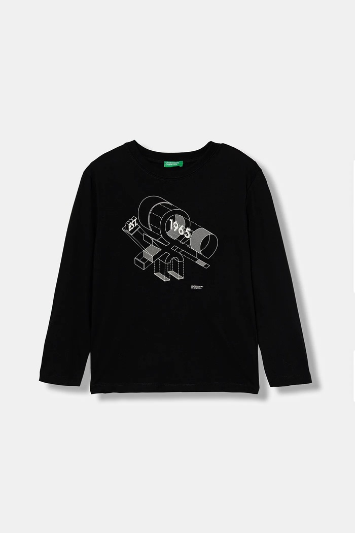 United Colors of Benetton longsleeve bawełniany dziecięcy nadruk czarny 3I1XC10Q3.G.seasonal
