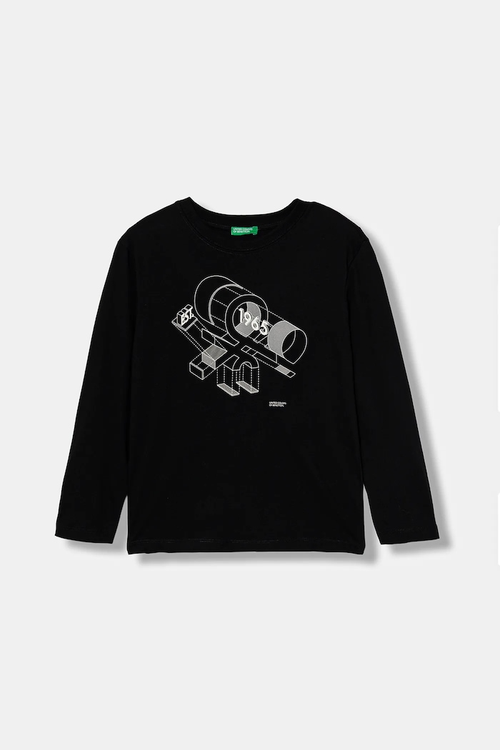 United Colors of Benetton longsleeve bawełniany dziecięcy nadruk czarny 3I1XC10Q3.G.seasonal