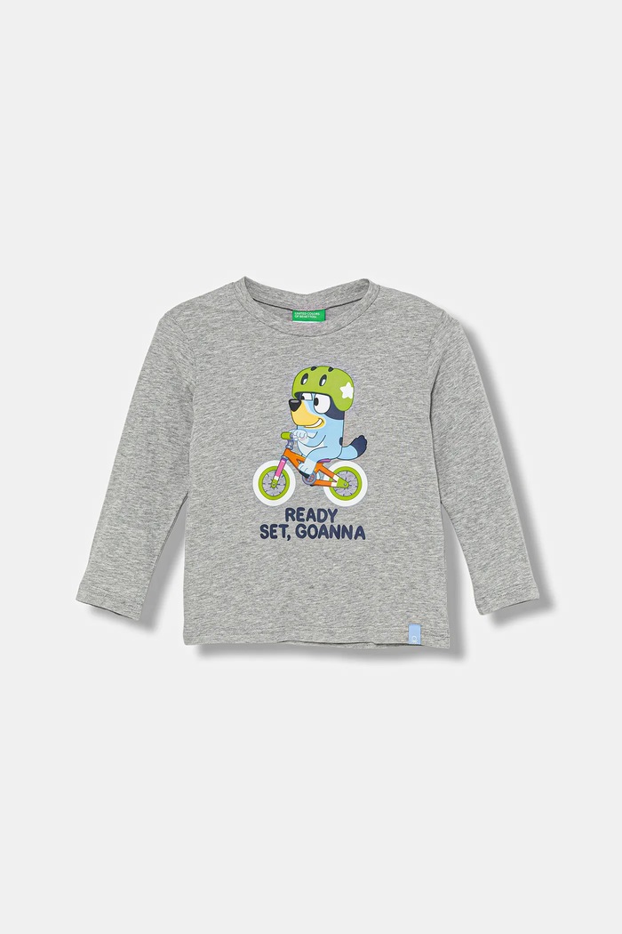 United Colors of Benetton longsleeve bawełniany dziecięcy nadruk szary 3I1XG10KH.P.seasonal
