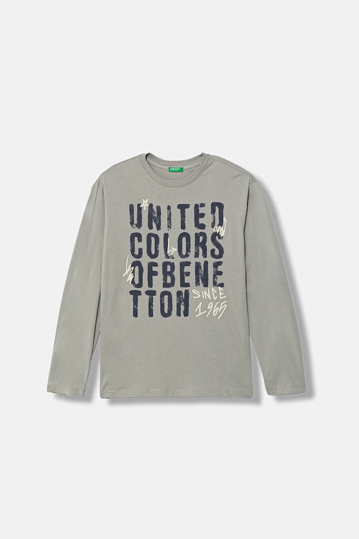 United Colors of Benetton longsleeve bawełniany dziecięcy nadruk szary 3ATNC10QU.G.Seasonal