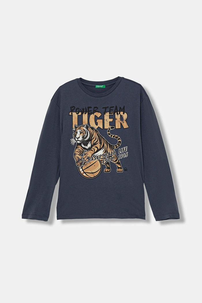 Dětské bavlněné tričko s dlouhým rukávem United Colors of Benetton kulatý námořnická modř 3ATNC10R8.G.Seasonal