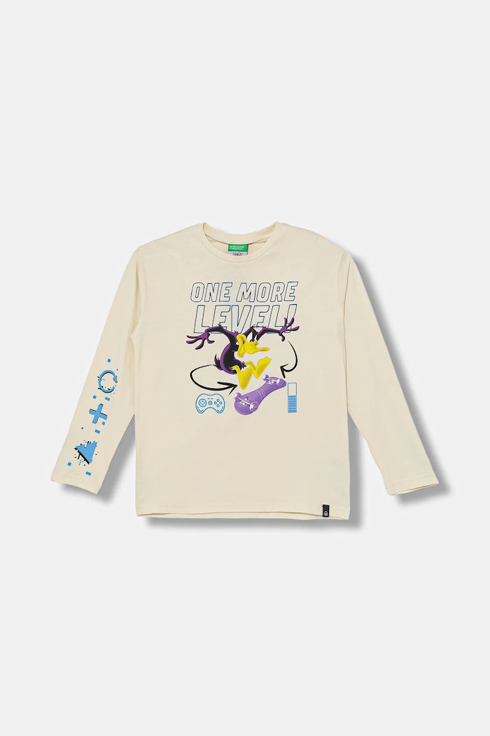 United Colors of Benetton longsleeve din bumbac pentru copii print bej 3ATNC10RL.G.Seasonal