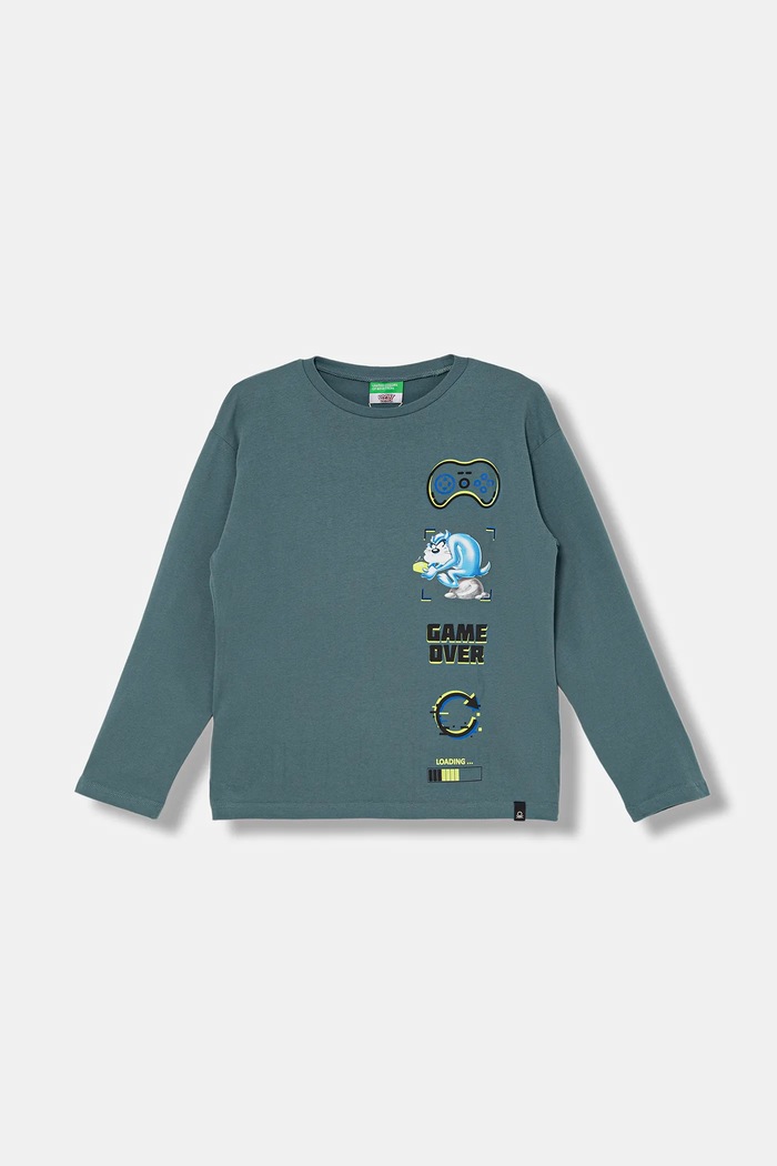 United Colors of Benetton longsleeve din bumbac pentru copii print verde 3ATNC10RL.G.Seasonal