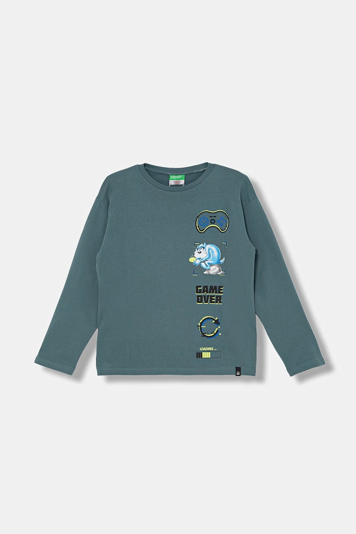 United Colors of Benetton longsleeve din bumbac pentru copii print verde 3ATNC10RL.G.Seasonal