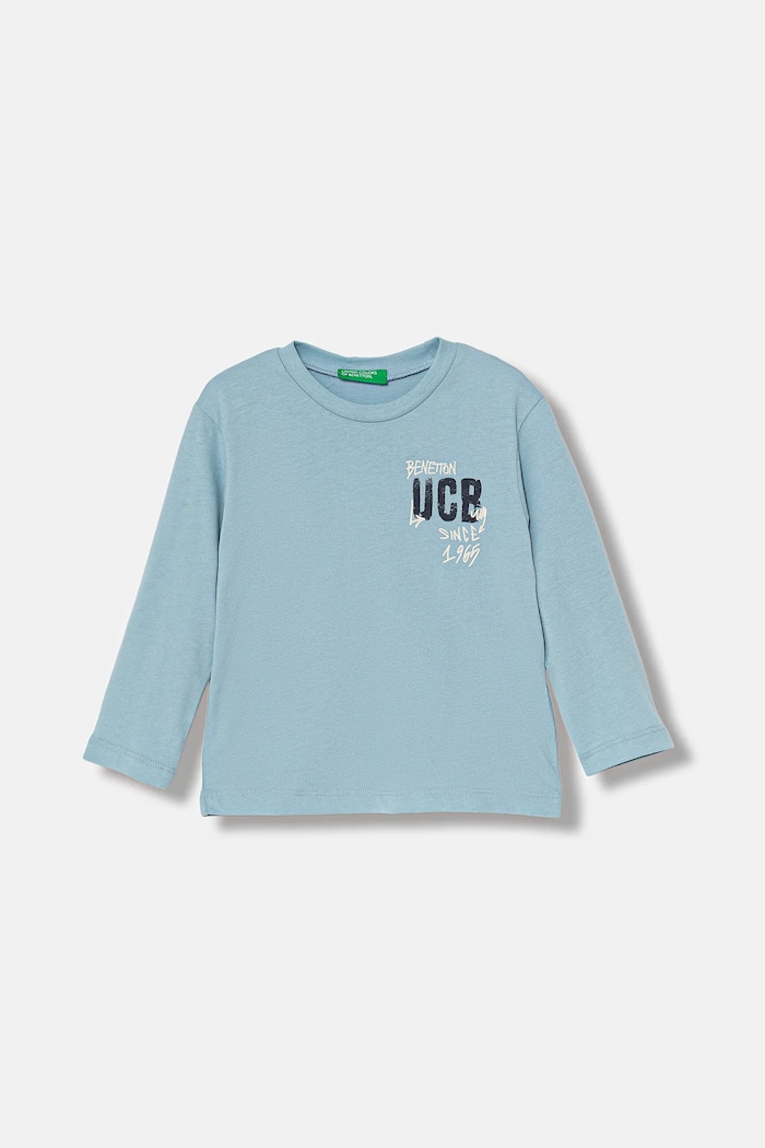 United Colors of Benetton longsleeve bawełniany dziecięcy nadruk niebieski 3ATNG10KT.P.Seasonal