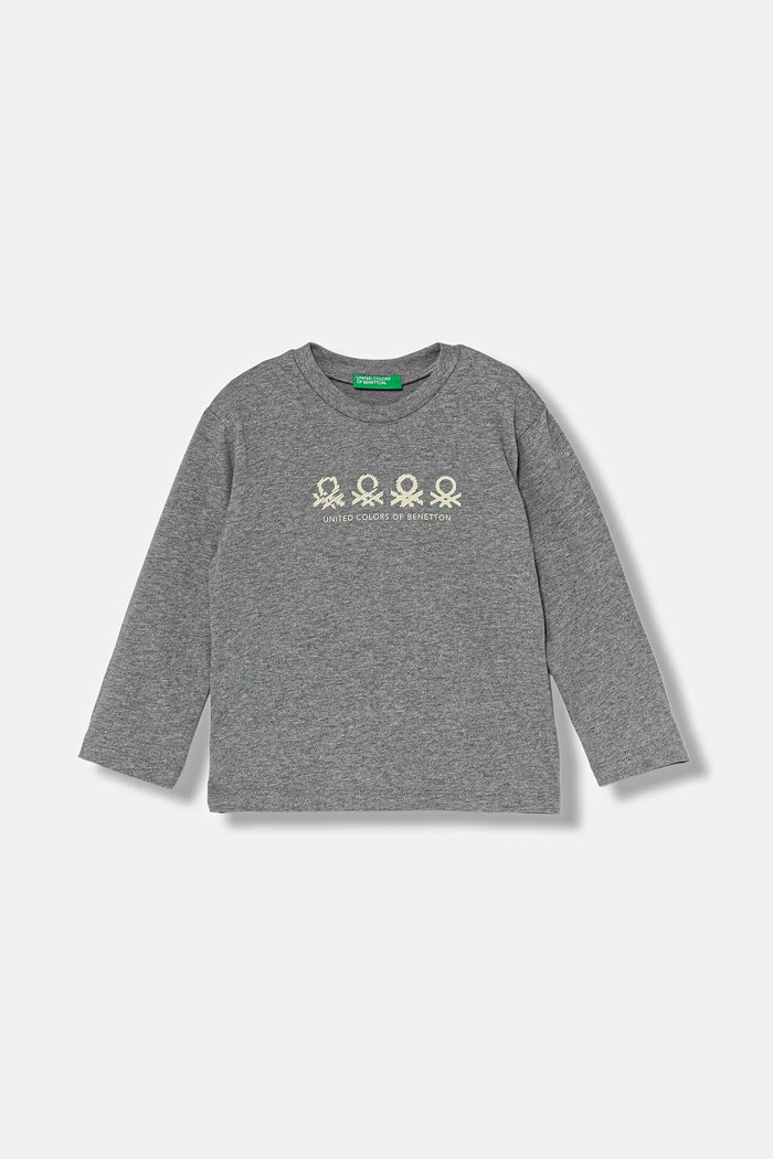 United Colors of Benetton longsleeve bawełniany dziecięcy nadruk szary 3ATNG10KT.P.Seasonal