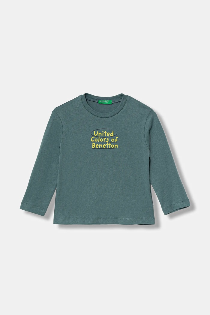 United Colors of Benetton longsleeve bawełniany dziecięcy nadruk zielony 3ATNG10KT.P.Seasonal