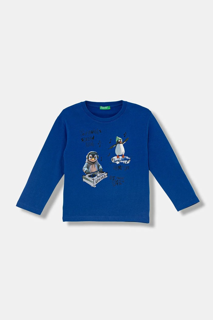 United Colors of Benetton longsleeve din bumbac pentru copii print albastru 3ATNG10KV.P.Seasonal