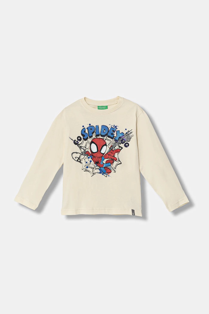 United Colors of Benetton longsleeve din bumbac pentru copii print bej 3ATNG10L6.P.Seasonal