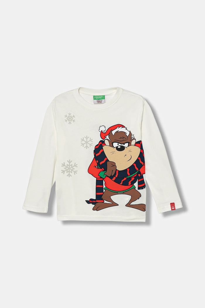 United Colors of Benetton longsleeve bawełniany dziecięcy nadruk biały 3ATNG10L4.P.Seasonal