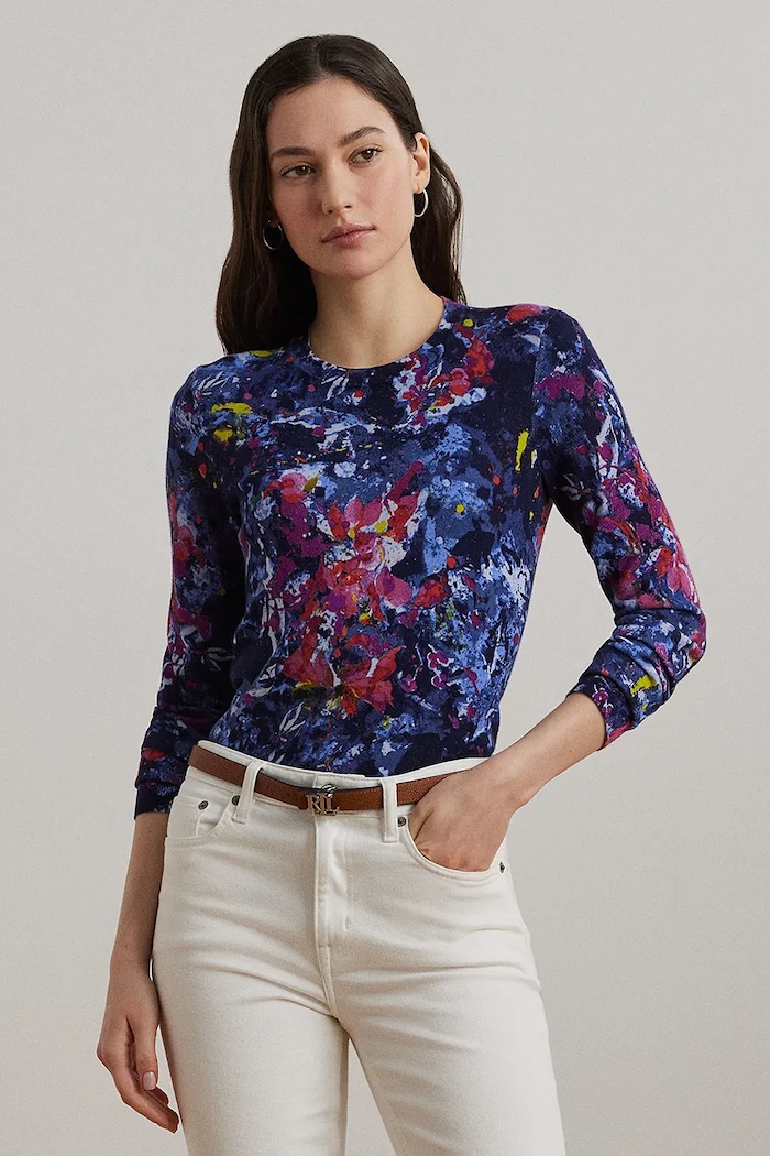 Lauren Ralph Lauren Longsleeve bawełniany niebieski 200971173