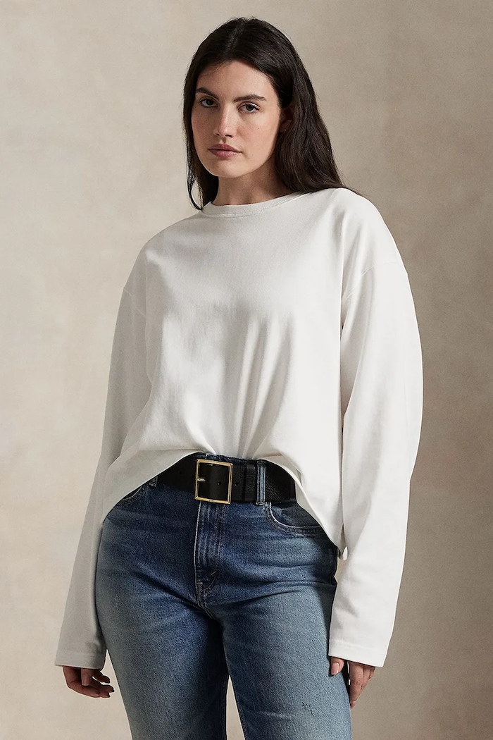 Бавовняний лонгслів Polo Ralph Lauren гладкий білий 211967107