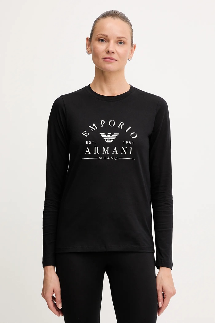 Bavlnené tričko s dlhým rukávom Emporio Armani Underwear potlač čierna EW001899.AF15345