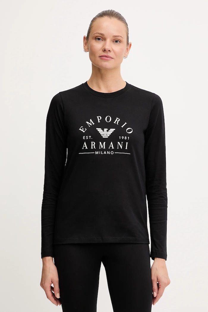 Bavlnené tričko s dlhým rukávom Emporio Armani Underwear potlač čierna EW001899.AF15345