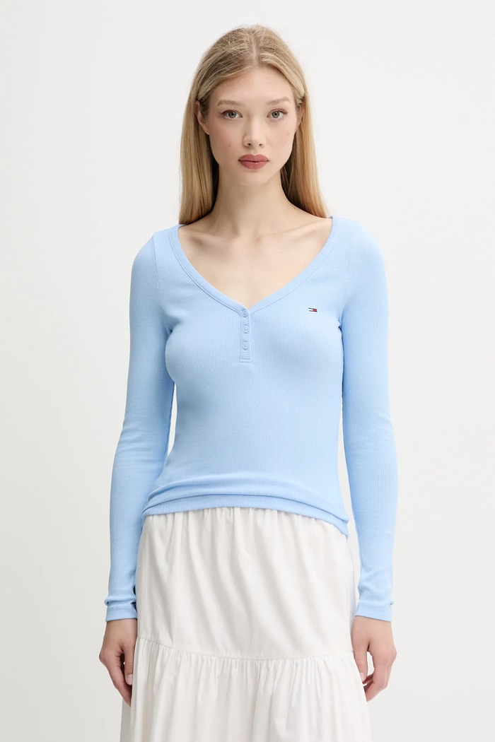 Tommy Jeans longsleeve forma V albastru DW0DW20903