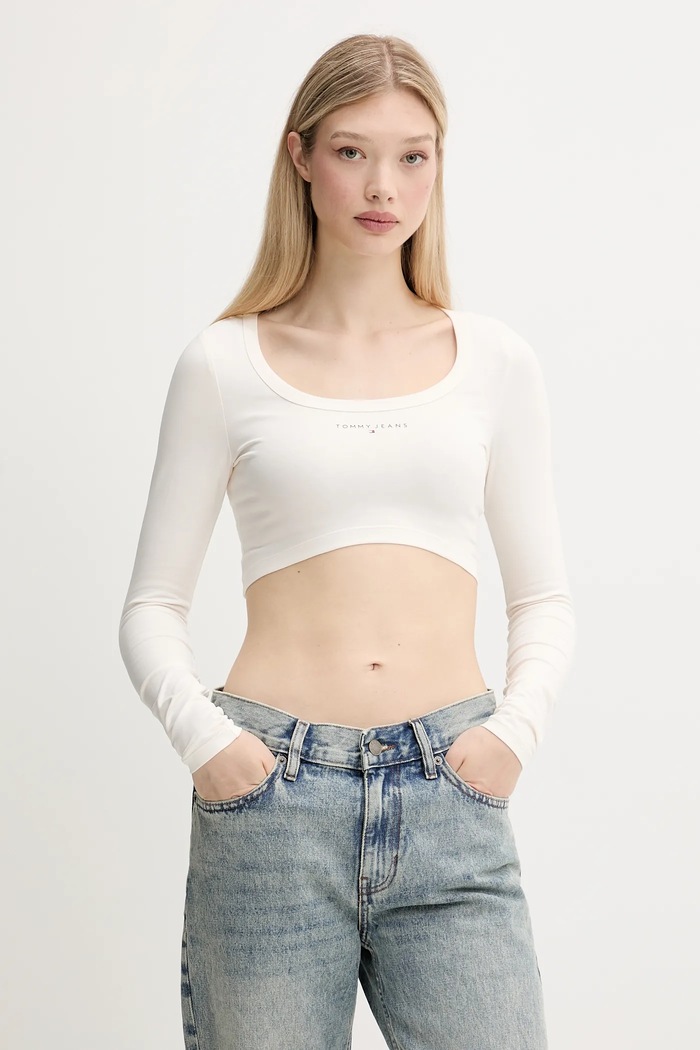 Tommy Jeans longsleeve z elastanem beżowy DW0DW20909