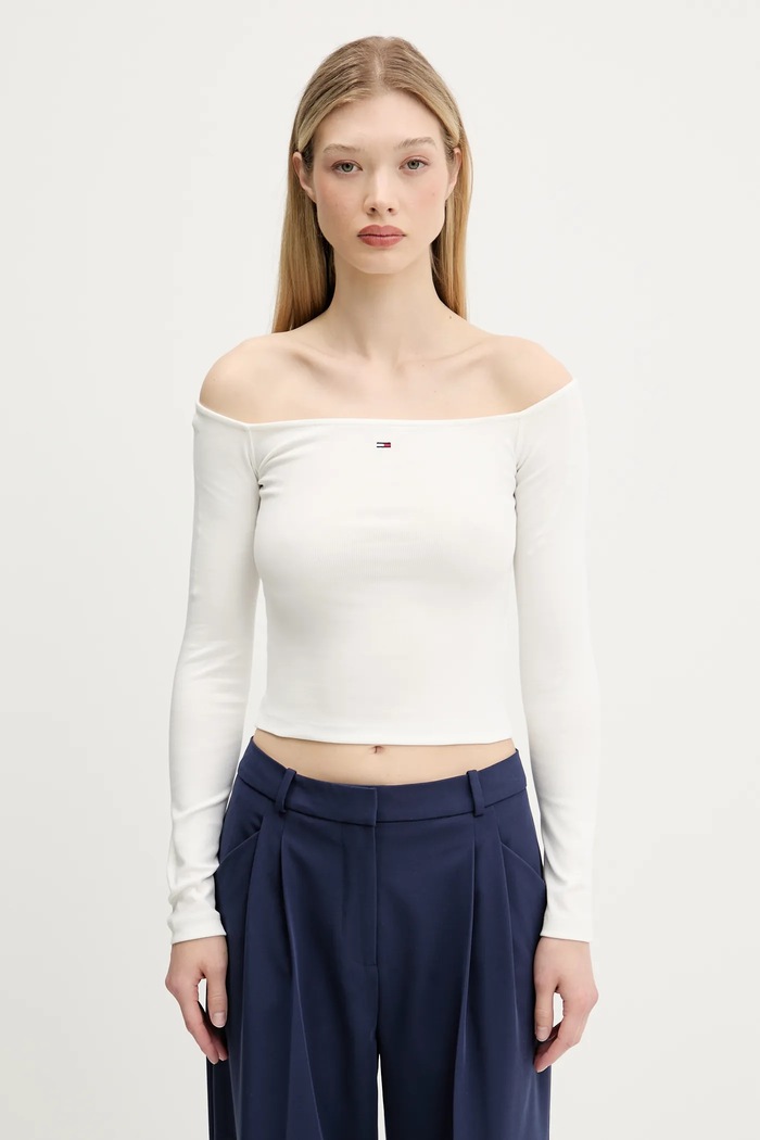 Tričko s dlhým rukávom Tommy Jeans slim béžová DW0DW20919