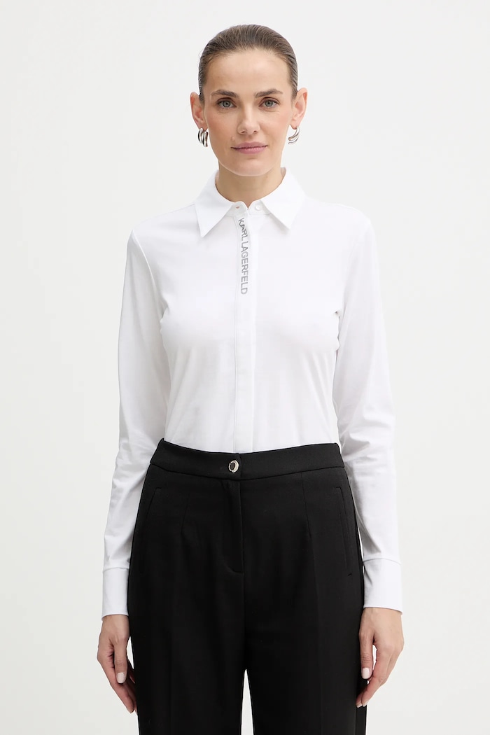 Хлопковая рубашка Karl Lagerfeld ELONGATED LOGO casual белый A3W17103