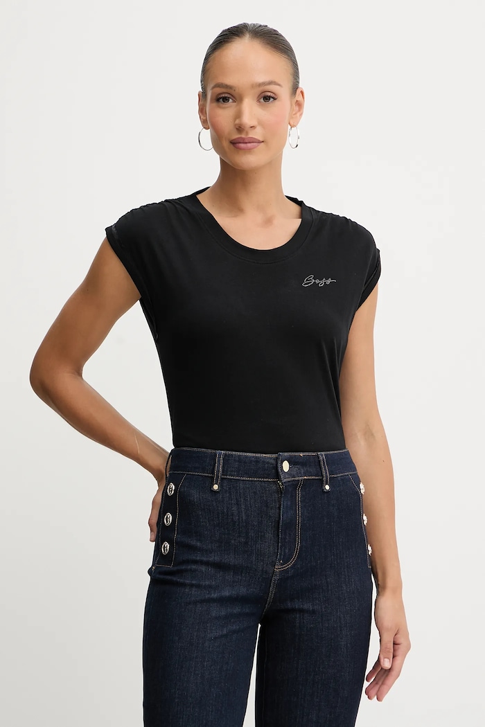 Βαμβακερό τοπ BOSS Orange Bashinah βαμβάκι μαύρο 50545521