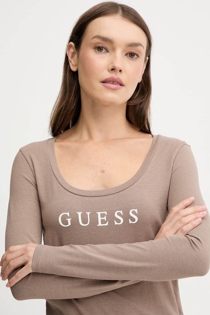 Oblečenie Tričko s dlhým rukávom Guess NEW CARRIE O5RI00.KBBU1 hnedá