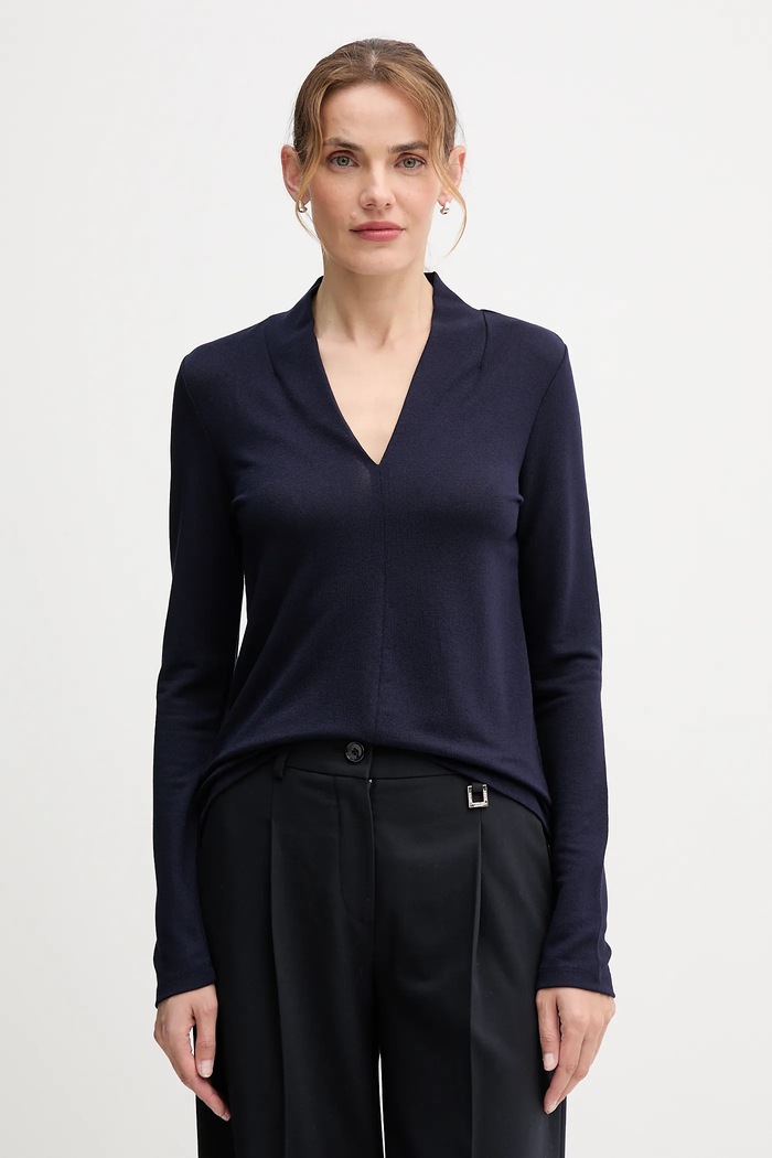 United Colors of Benetton bluzka z elastanem granatowy 31NLD401X