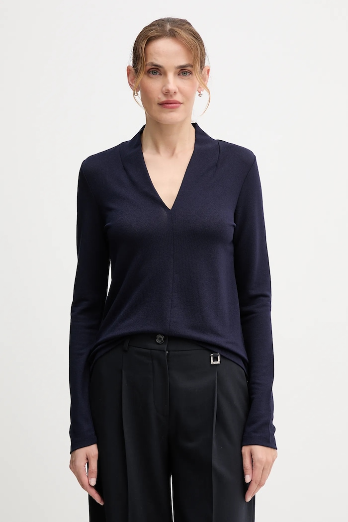 United Colors of Benetton bluzka z elastanem granatowy 31NLD401X