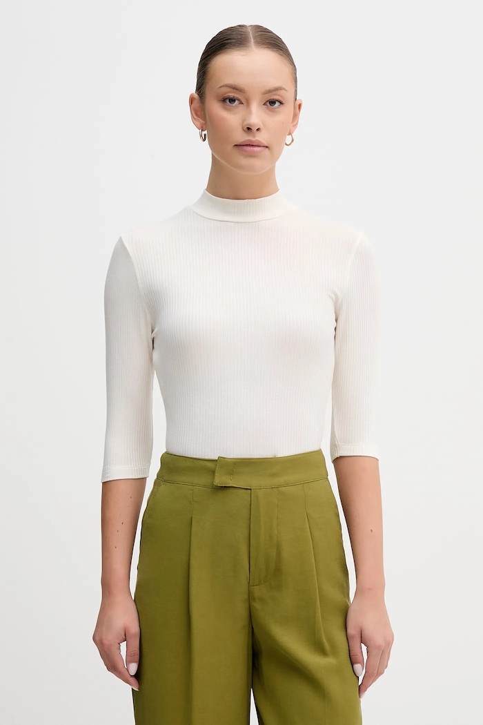 United Colors of Benetton t-shirt z elastanem beżowy 36K8D201B