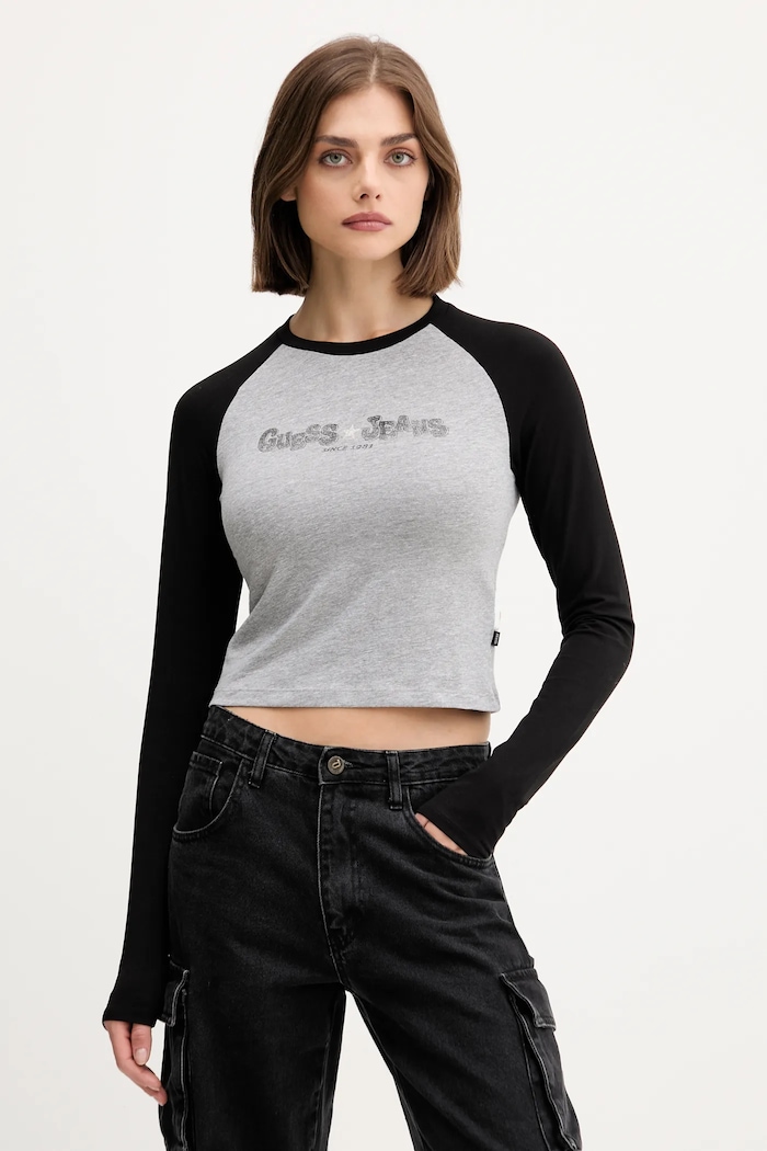 Детска блуза с дълги ръкави Guess Jeans стандартна сив W5YI00.J1314