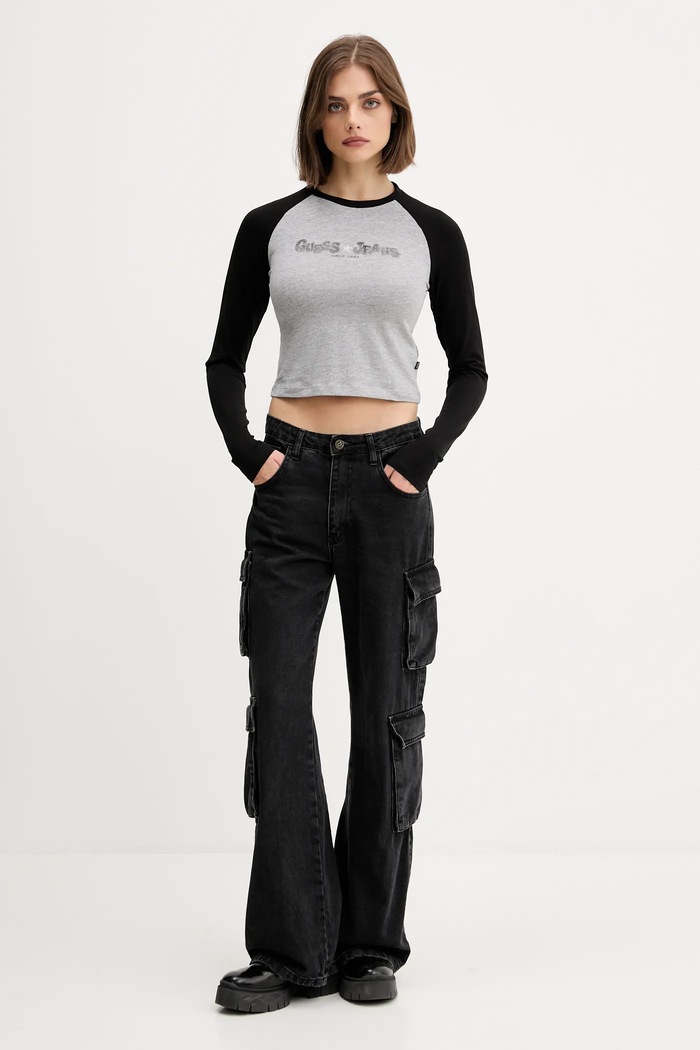 Детска блуза с дълги ръкави Guess Jeans W5YI00.J1314 сив AW25
