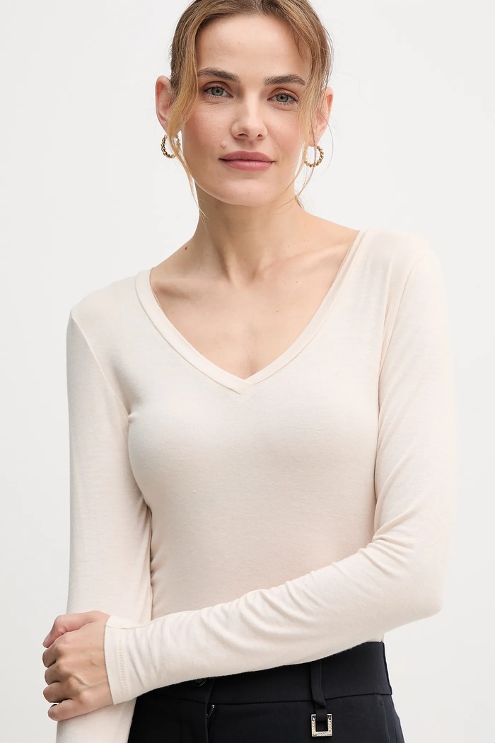 United Colors of Benetton longsleeve z domieszką kaszmiru beżowy 3LRU3M076