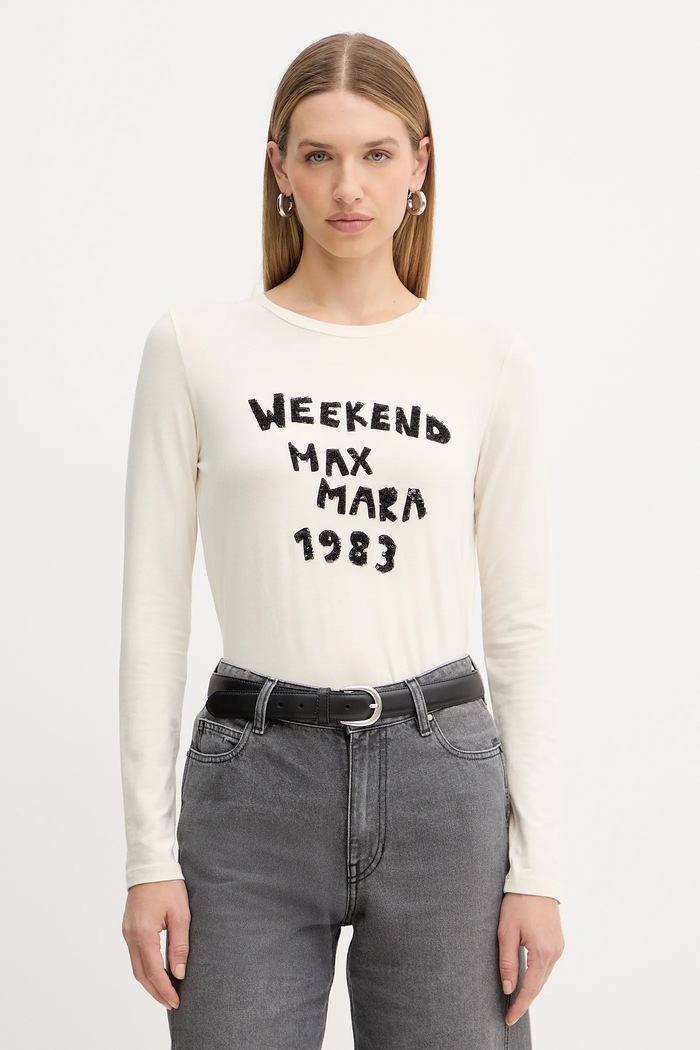 Tričko s dlhým rukávom Weekend Max Mara RENOIR potlač béžová 2525946032600